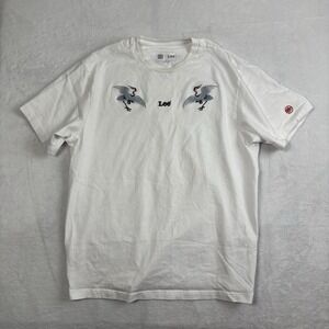 Lee Jeans Comfortable‎ Fit White Short Sleeve Embroidered Shirt Men's Large